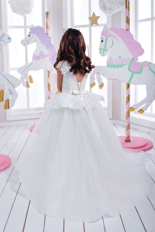 White Lace Organza Flower Girl Dress Girls Party Dress
