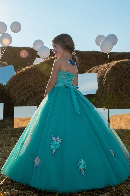 Blue Green Flower Girl Dress Girls Party Dress