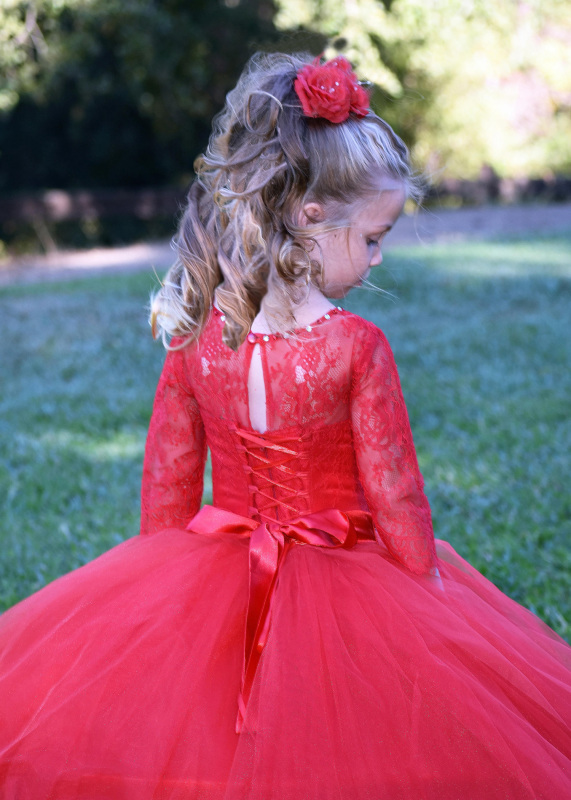 Red Lace Tulle Girls Party Dress Holiday Dress