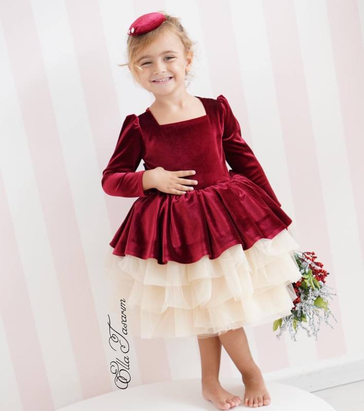 Burgundy Velvet Girls Party Dress Holiday Dress Christmas Dress