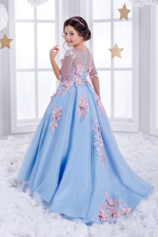 Light Blue Flower Girl Dress Girls Party Dress