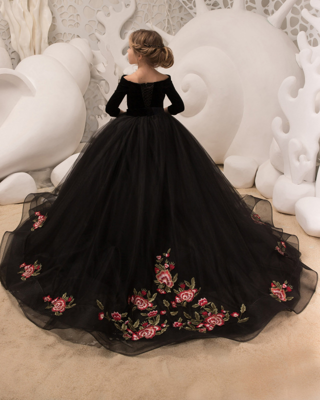 Black Tulle Flower Girl Dress Girls Party Dress