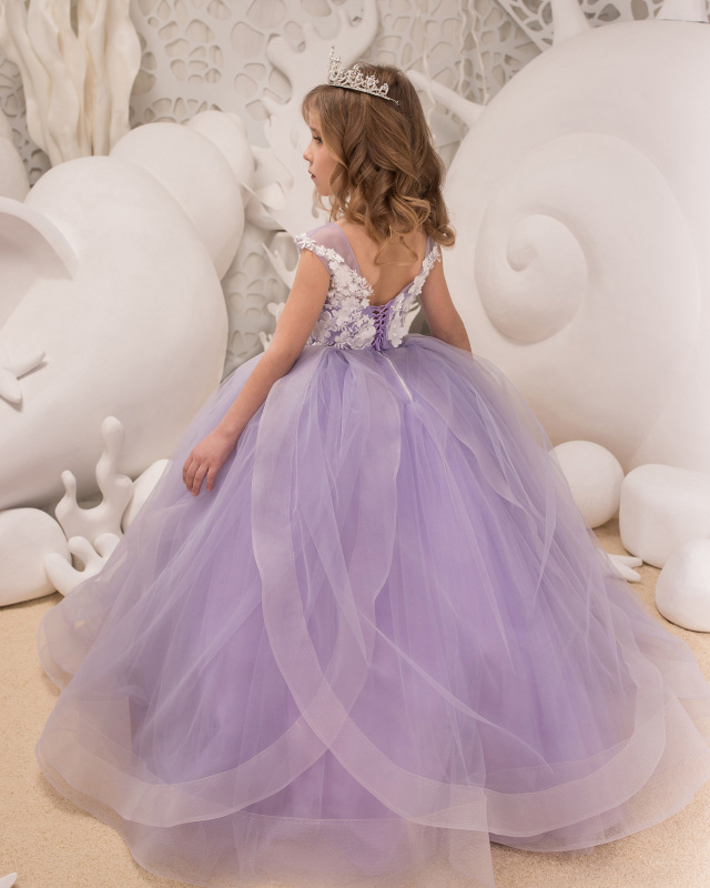 Lavender Lace Tulle Flower Girl Dress Girls Party Dress
