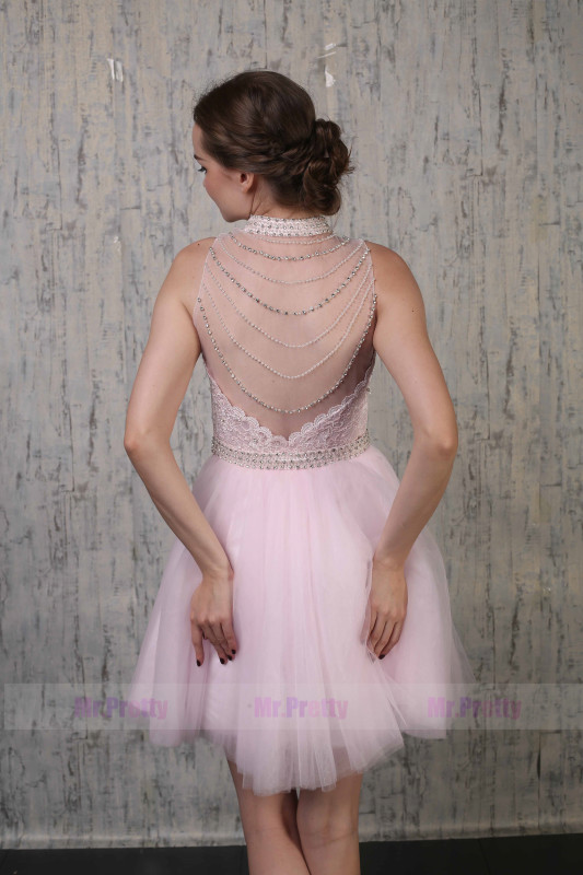 Pink Lace Tulle Prom Dress 2 Pieces Special Occasion Dress