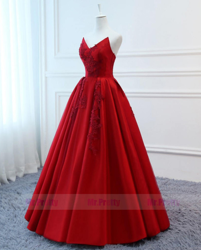 Red Satin Prom Dress Evening Party Dresses Mother Dress