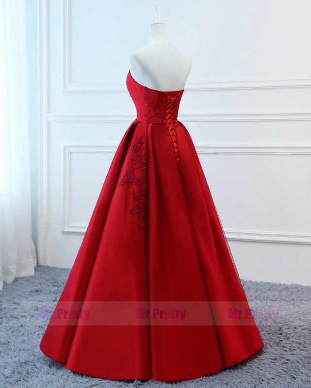 Red Satin Prom Dress Evening Party Dresses Mother Dress