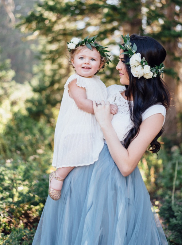 Grey Blue Color Long Train Maternity Dress