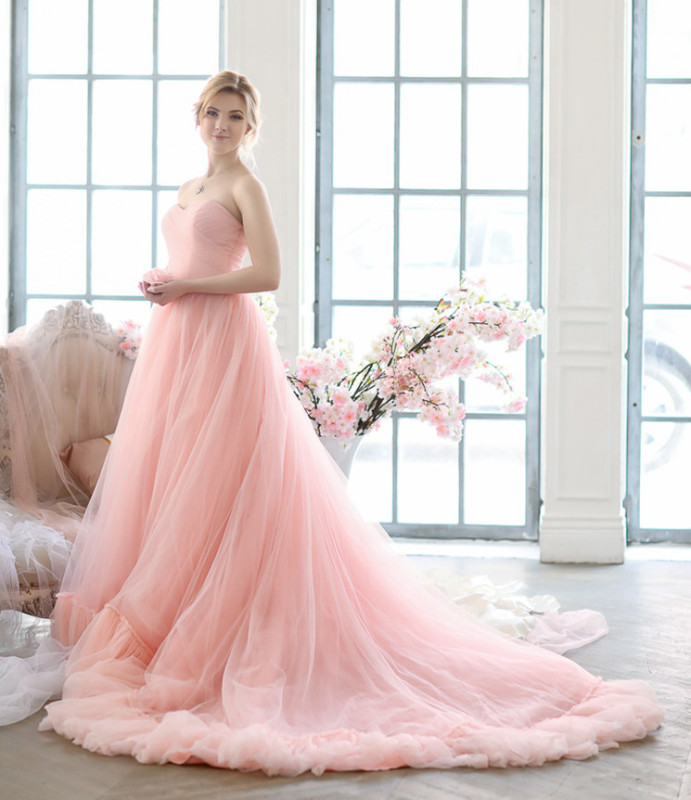 Pink Tulle Long Train Maternity Party Dresses Prom Dress