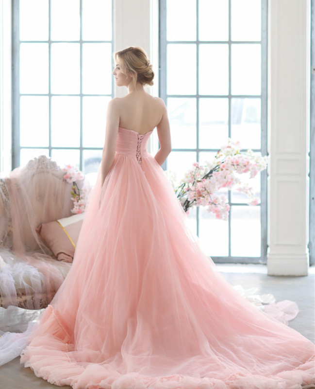 Pink Tulle Long Train Maternity Party Dresses Prom Dress