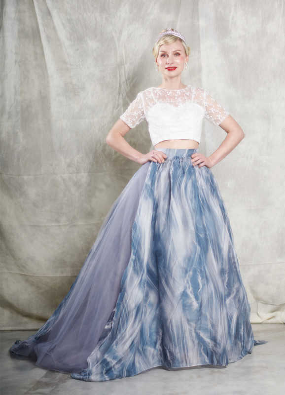 Dusty Blue Bridal Skirt 2 Pieces Wedding Gown
