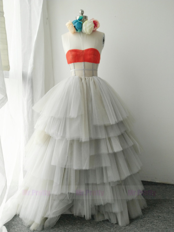 Light Grey Coral Wedding Gown Party Dress