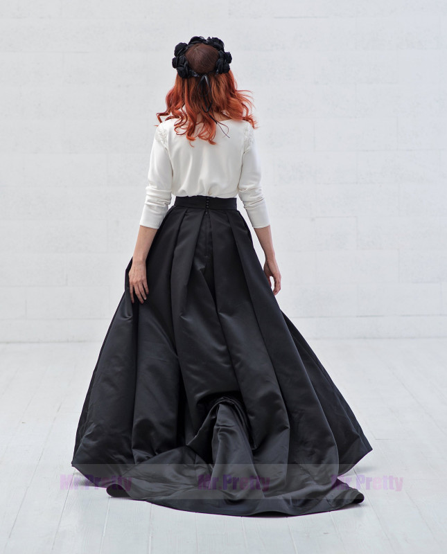 Black Satin Short Train Wedding Skirt