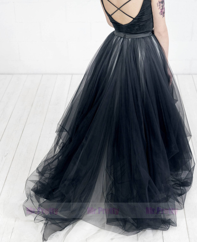 Black Tulle Wedding Skirt 2 pieces Party Dress