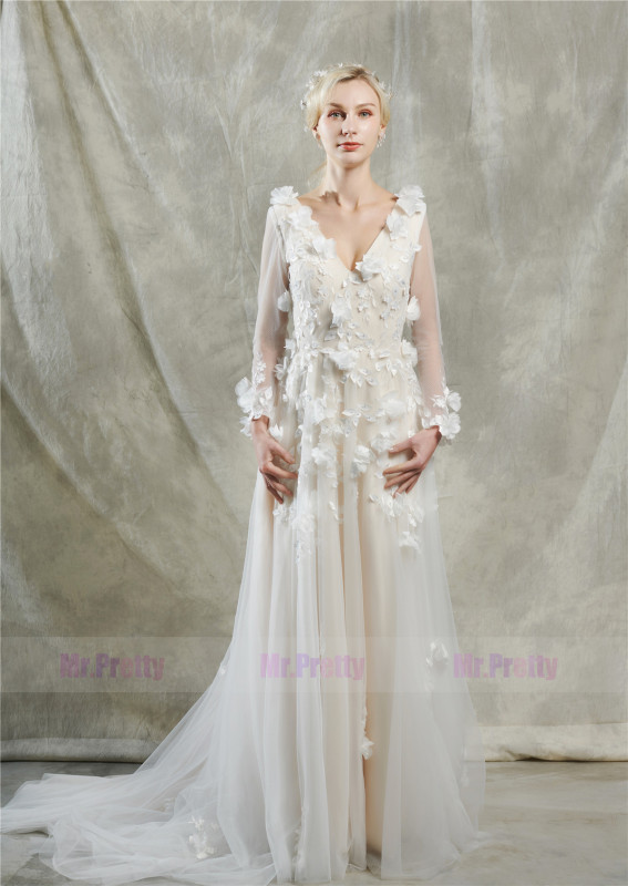 Ivory Lace Light Champagne Wedding Gown Bridal Gown