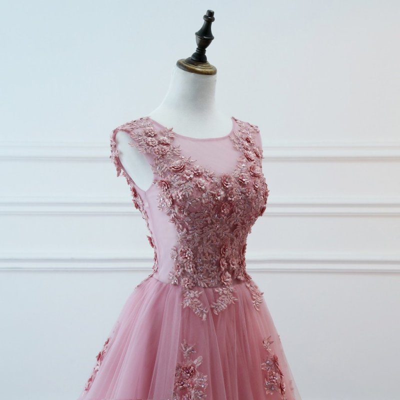 Pink Tulle Beads Prom Dress Bridesmaid Dress Sexy Prom Dress