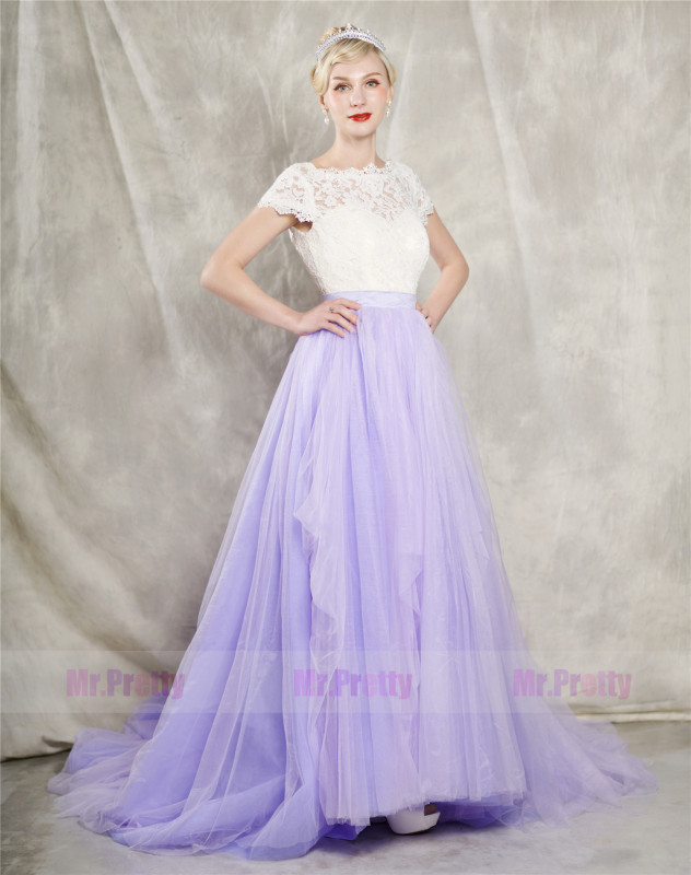 2 Pieces Lavender Tulle  Wedding Skirt Wedding Dress