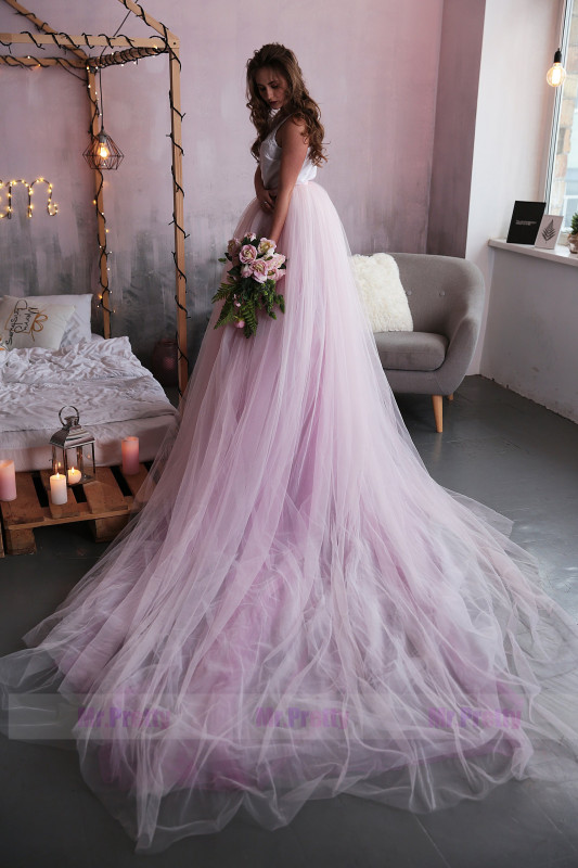 PInk One Size Open Waist Long Train Bridal Skirt 2 Pieces Gown