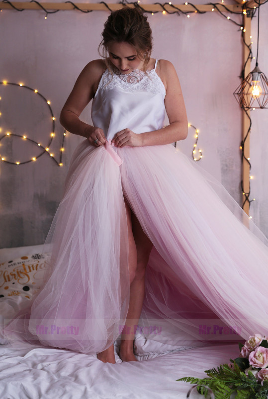 PInk One Size Open Waist Long Train Bridal Skirt 2 Pieces Gown