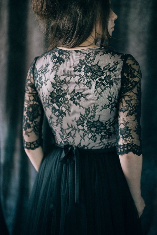 Black Lace Tulle Skirt  2 Pieces Weddng Gown