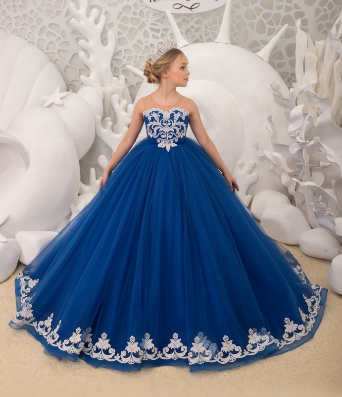 Blue  Tulle Flower Girl Dress Pageant Dress