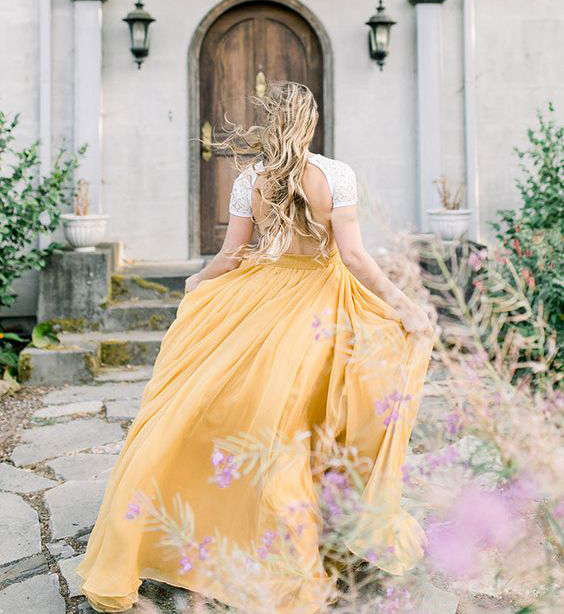 Gold Silk Chiffon  Bridal Skirt 2 Pieces Wedding Skirt