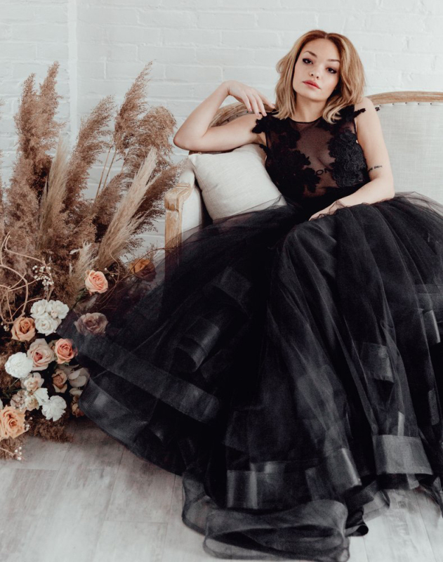 Black Tulle  Bridal Skirt 2 Pieces Wedding Skirt