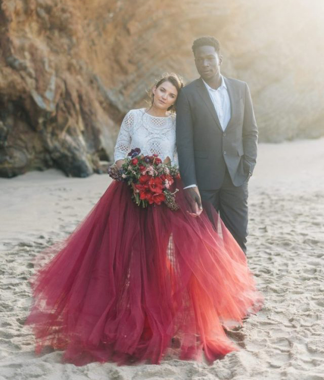 Burgundy Tulle  Bridal Skirt 2 Pieces Wedding Skirt