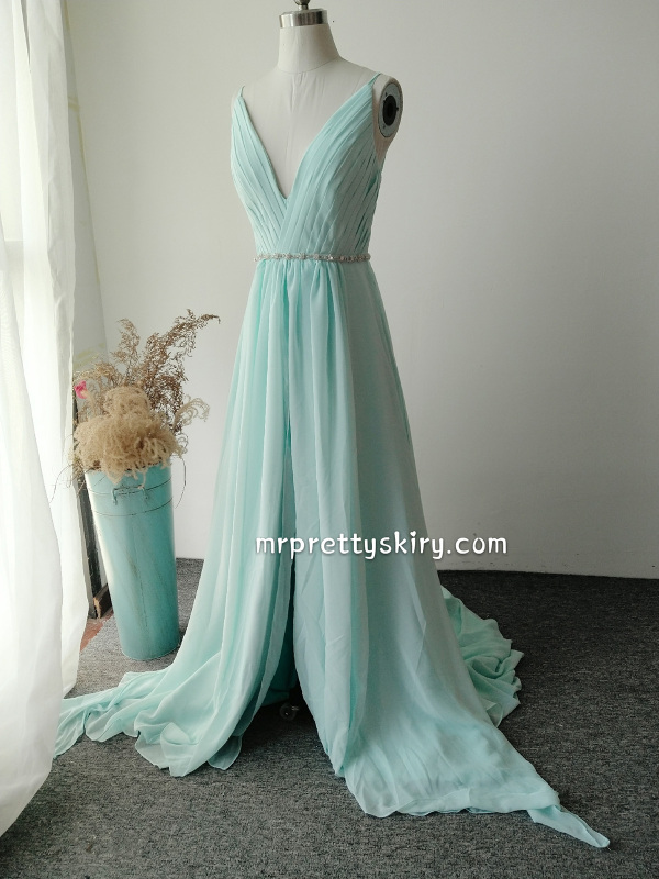 Silk Chiffon Long Train Wedding Skirt  Sexy Prom Dress