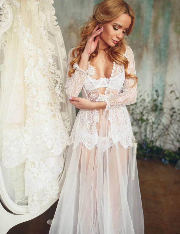 Lace Bridal Sleepwear Women Robe  Bridal Robe