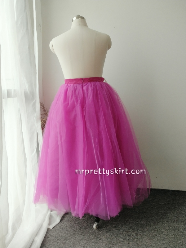 Rose pink Ankle Length Tulle Bridal Skirt Women Skirt
