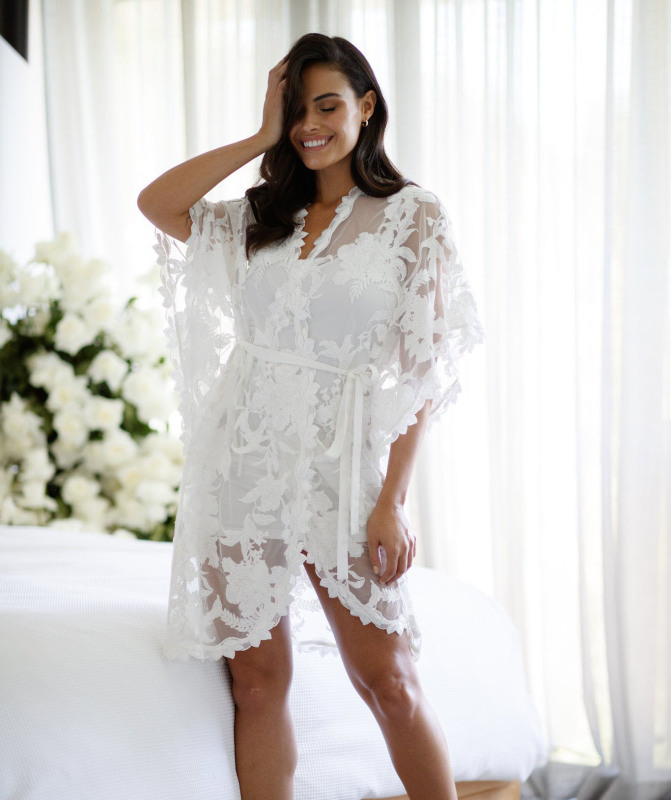 Ivory Lace  Bridal Sleepwear Women Robe  Bridal Robe