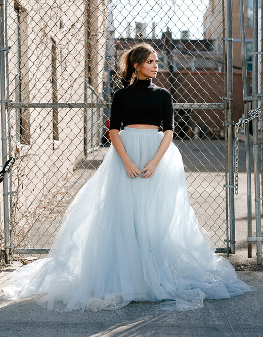 Light Blue long Train Wedding Skirt Bridal Skirt