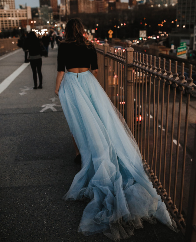 Light Blue long Train Wedding Skirt Bridal Skirt