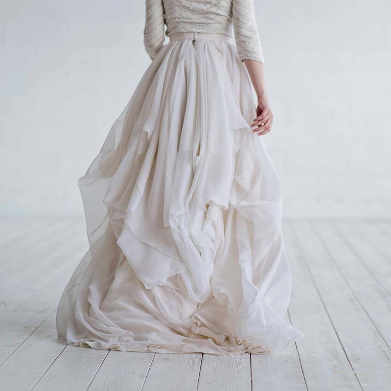 Silk Chiffon Short Train Wedding Skirt Bridal Skirt