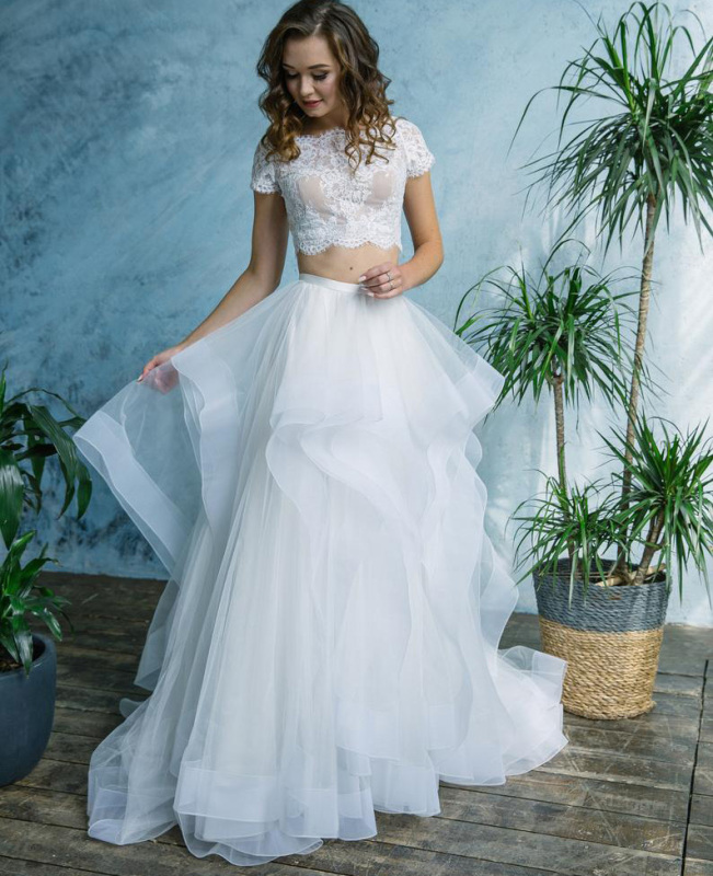 2 Pieces Organza Lace Full Length Wedding Dress Bridal Skirt