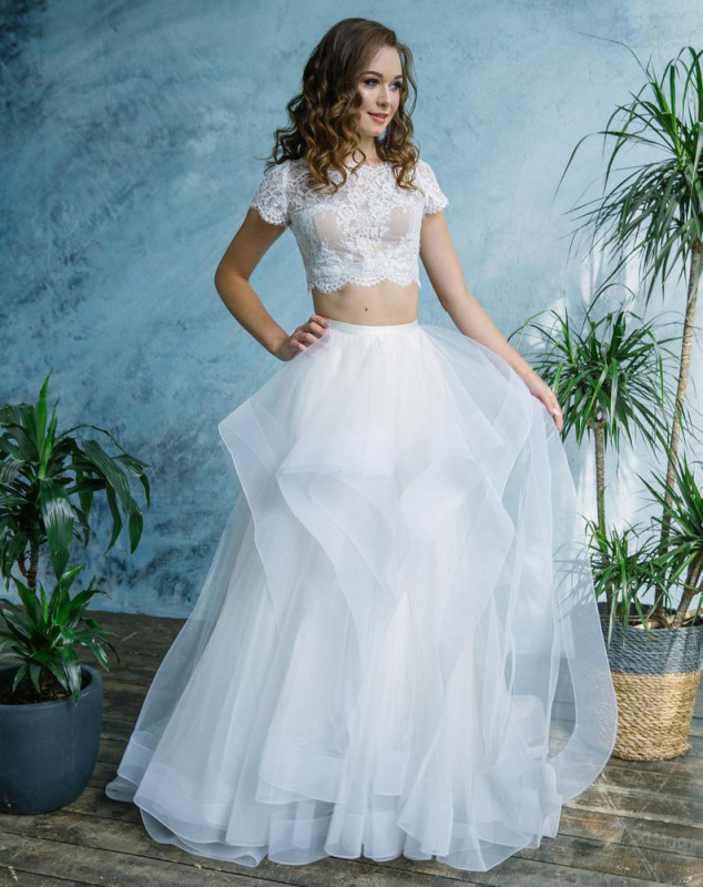 2 Pieces Organza Lace Full Length Wedding Dress Bridal Skirt