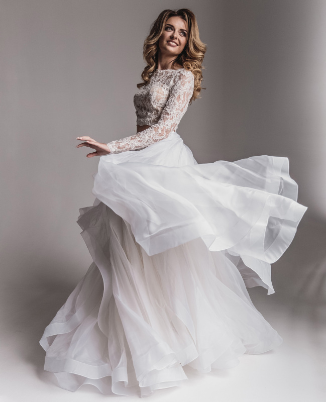 2 Pieces Organza Lace Full Length Wedding Dress Bridal Skirt