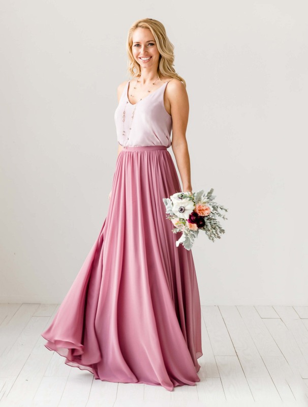 Mauve Chiffon Full Length Skirts Bridesmaid Skirts