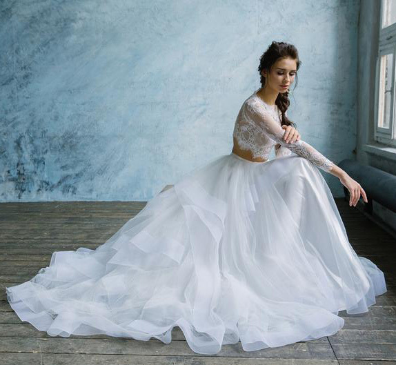 2 Pieces Organza Lace Full Length Wedding Dress Bridal Skirt