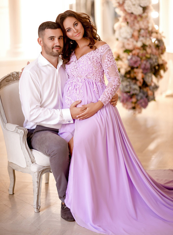 Purple Lace Chiffon Maternity Sexy Prom Dress Bridesmaid Dress