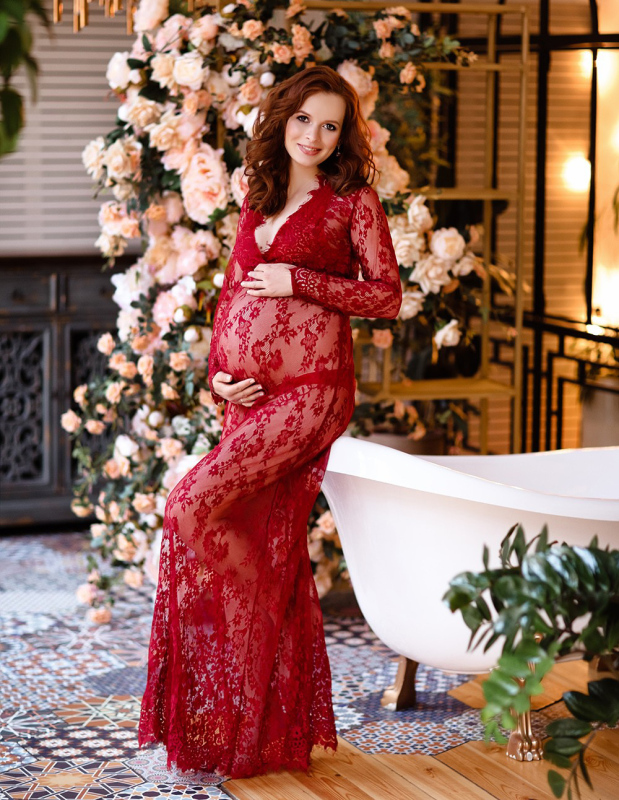 Burgundy Lace  Maternity Sexy Prom Dress Bridesmaid Dress