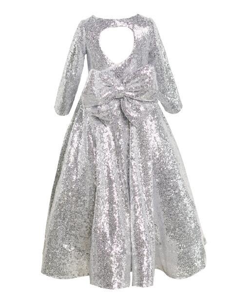 Silver Sequin Full Length Flower Girl Dress