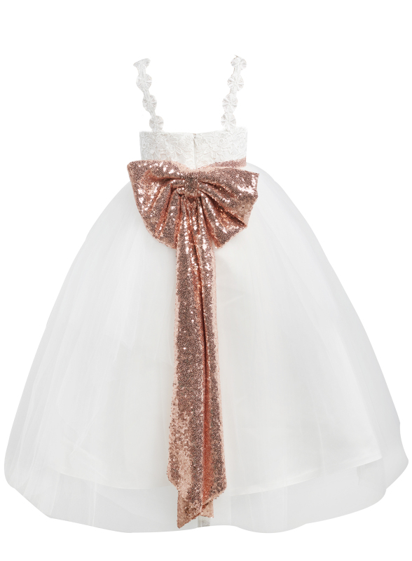 Ivory Lace Tulle Tea Length Flower Girl Dress