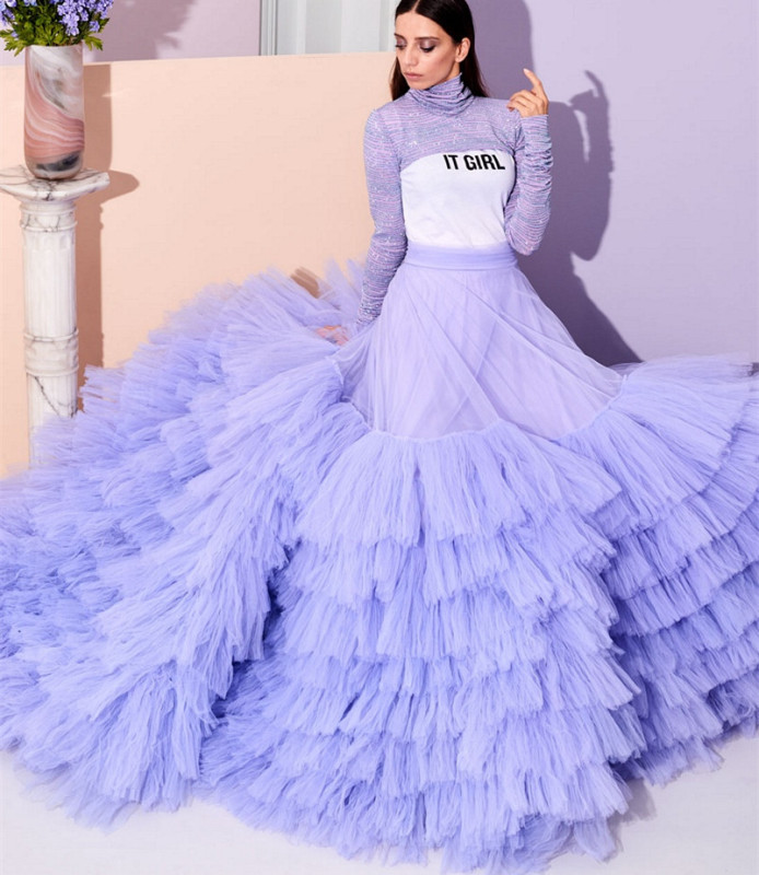 Lavender Tulle Long Train  Prom skirt special occasion skirt