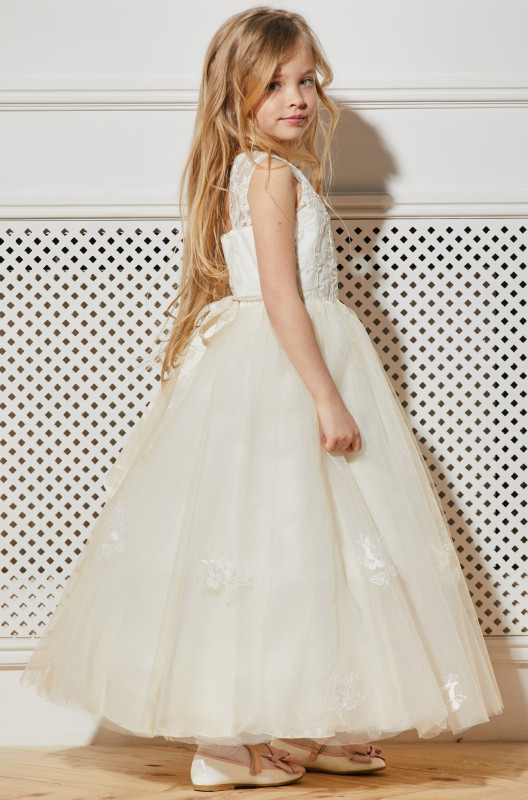 Ivory Ankle Length Lace Tulle Flower Girl Dress Party Dress Pageant Dress