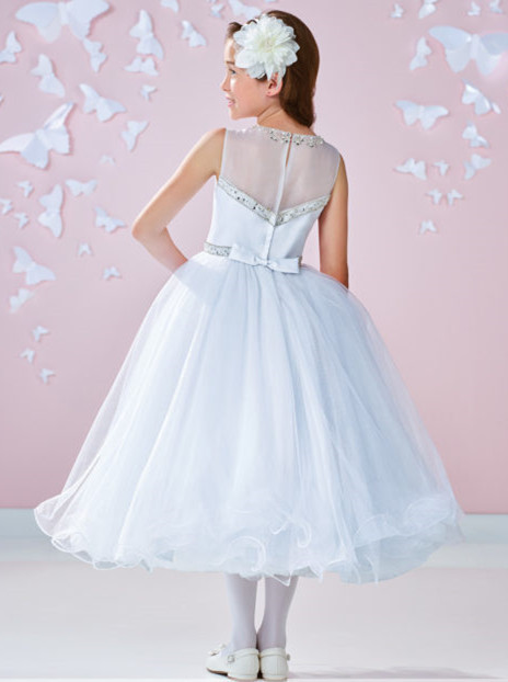 White Ankle Length Satin Tulle Flower Girl Dress Party Dress Pageant Dress Communion Dress