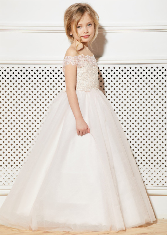 Ivory Lace Up Full Length Lace Tulle Flower Girl Dress Party Dress Pageant Dress