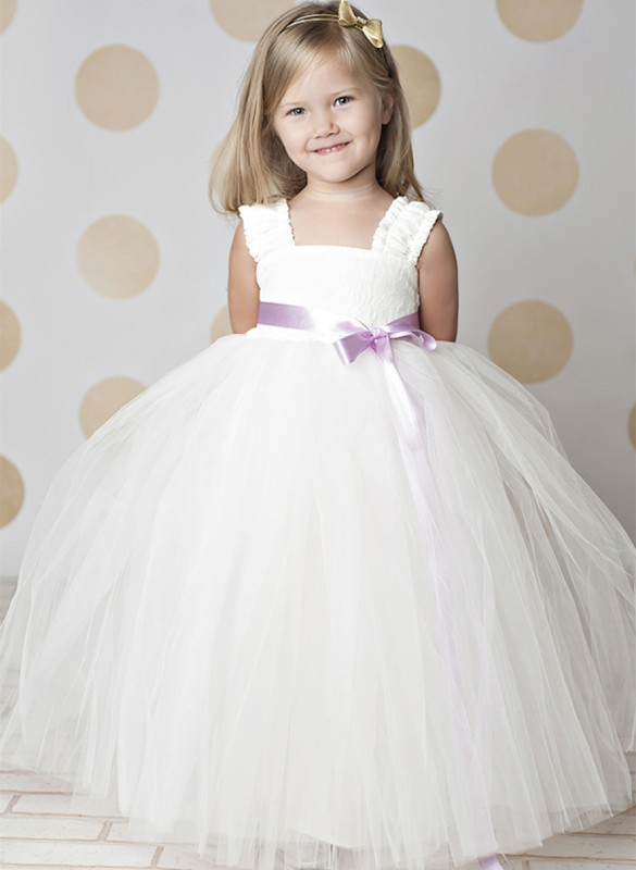 Ivory Full Length Lace Tulle Flower Girl Dress Party Dress Pageant Dress Toddler Dress