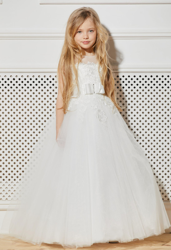 Ivory Full Length Lace Tulle Flower Girl Dress Party Dress Pageant Dress Communion Dress