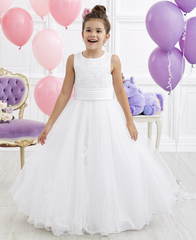 White Full Length Lace Tulle Flower Girl Dress Party Dress Pageant Dress Communion Dress